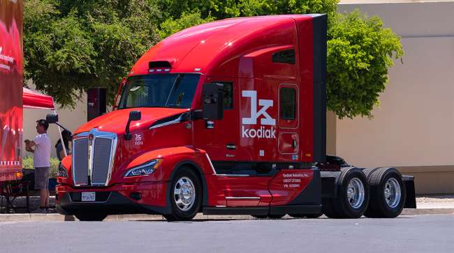 Kodiak-1200.jpg A Kodiak Robotics tractor sits parked on a road.