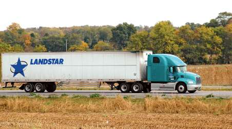 Landstar trailer hitched to a tractor