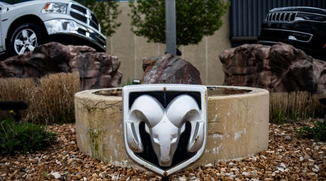 Ram logo near an entrance to a Stellantis plant Ram logo near an entrance to a Stellantis plant